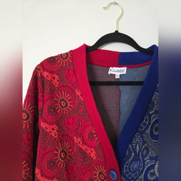 Kahindo Windhoek Womens Cardigan Sweater Size L Blue And Red - Picture 4 of 10